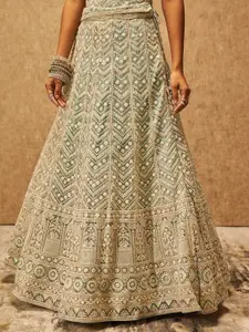 Soch Blue Embellished Sequinned Net Unstitched Lehenga & Blouse With Dupatta