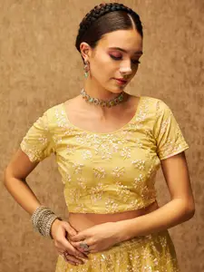 Soch Yellow Sequin Embellished Net Unstitched Lehenga & Blouse With Dupatta