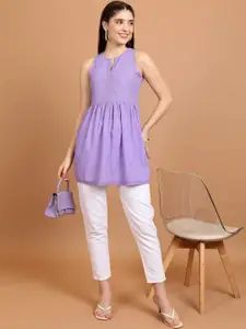 Vishudh Purple Floral Embroidered A-Line Kurti