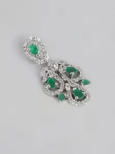 Estele Rhodium-Plated CZ Contemporary Drop Earrings