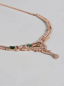 Estele Women Rose Gold-Plated CZ Studded Necklace with Earrings