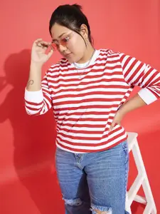SASSAFRAS Curve Plus Size Striped Sweatshirt