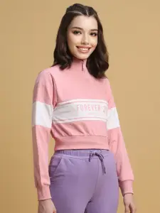 FOREVER 21 Typography Printed High Neck Crop Pullover Sweatshirt