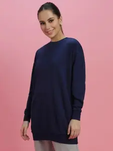 FOREVER 21 Round Neck Drop Shoulder Sleeves Cotton Longline Sweatshirt