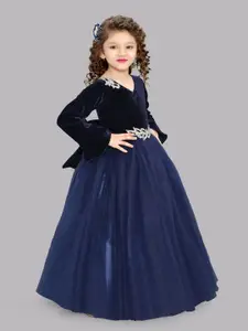 Pink Chick Bell Sleeves Embellished Velvet Fit & Flare Maxi Dress