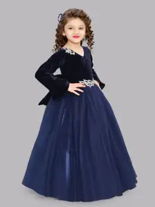 Pink Chick Bell Sleeve Embellished Velvet Fit & Flare Maxi Dress