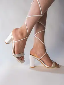 THE WHITE POLE Embellished Block Heel Gladiators