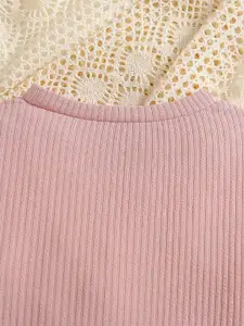 StyleCast Girls Pink & White T-shirt with Printed Trouser