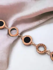 MYKI Stainless Steel Cubic Zirconia Rose Gold-Plated Link Bracelet