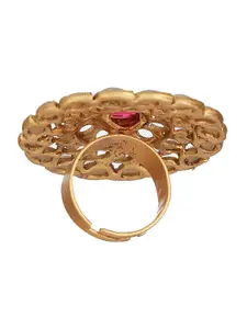 Jazz and Sizzle Gold Plated Stone Studded & Beaded Adjustable Finger Rings