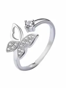 KARISHMA KREATIONS Silver-Plated CZ-Studded Adjustable Finger Ring