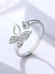 KARISHMA KREATIONS Silver-Plated CZ-Studded Adjustable Finger Ring