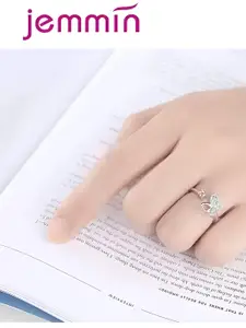 KARISHMA KREATIONS Silver-Plated CZ-Studded Adjustable Finger Ring