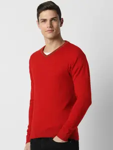 Peter England Casuals Textured V-Neck Pure Acrylic Pullover