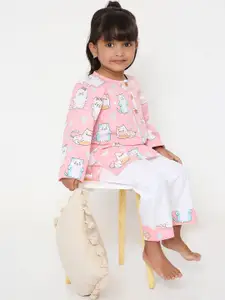 BAESD Girls Conversational Printed Pure Cotton Night suit
