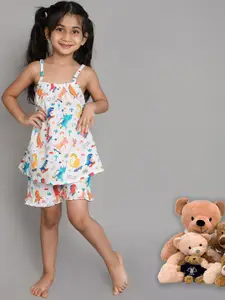 BAESD Girls Conversational Printed Pure Cotton Night Suit