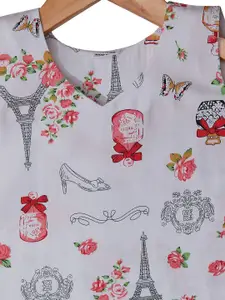 BAESD Girls Conversational Printed V-Neck Sleeveless Pure Cotton Nightdress