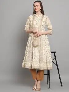 all about you Women Off White Ethnic Motifs Printed Empire A-Line Cotton Kurta