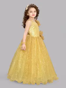 Pink Chick Girls Embellished Net Bow Fit & Flare Maxi Dress