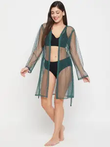 Clovia Dobby Embroidered Lace Robe