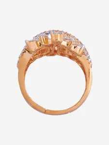 Kushal's Fashion Jewellery Rhodium-Plated CZ-Stone Studded Floral Finger Ring