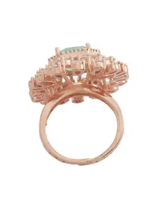 Kushal's Fashion Jewellery Rose Gold-Plated Cubic Zirconia Studded Floral Finger Ring