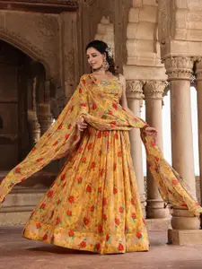SCAKHI Floral Printed Beads and Stones Ready to Wear Lehenga & Blouse Dupatta
