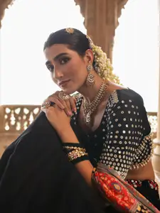 SCAKHI Embellished Mirror Work Kalamkari Ready to Wear Lehenga & Blouse With Dupatta