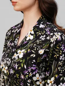 DRAPE IN VOGUE Black Floral Printed Pure Cotton Night suit