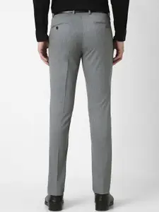 Peter England Men Textured Slim Fit Mid Rise Formal Trousers