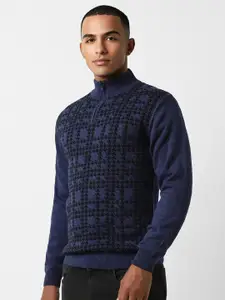 Peter England Casuals Patterned Mock Collar Pure Cotton Pullover