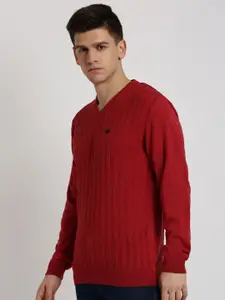 Peter England Casuals Cable Knit V-Neck Pure Acrylic Pullover