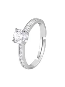 GIVA 92.5 Sterling Silver Rhodium-Plated Zircon-Studded Serene Shine Solitaire Finger Ring