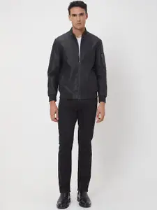 Mufti Mock Collar Long Sleeves Leather Jacket