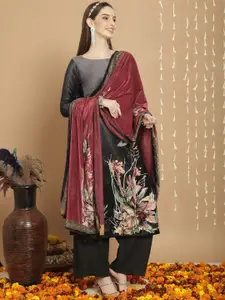 Stylee LIFESTYLE Floral Printed Velvet Unstitched Dress Material