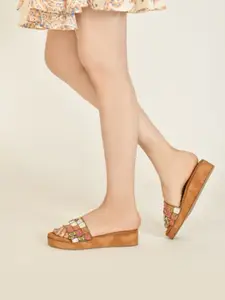 THE WHITE POLE Embellished Open Toe Suede Flatform Heels