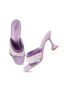 THE WHITE POLE Embellished Open Toe Block Heels