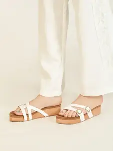 THE WHITE POLE Buckle Detail Open Toe Flatform Heels