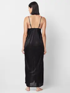 NOIRA Floral Lace Detail Satin Maxi Nightdress With Robe