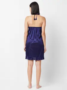 NOIRA Satin Halter Neck Knee Length Nightdress With Robe