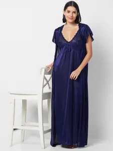 NOIRA Lace Detail Satin Maxi Nightdress With Robe
