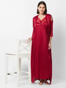 NOIRA Shoulder Straps Satin Lace Maxi Nightdress