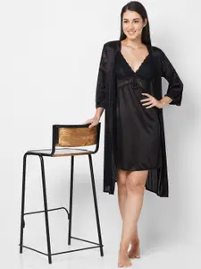 NOIRA Self Designed Shoulder Straps Satin Nightdress