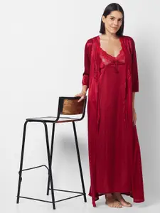 NOIRA Lace Detail Satin Maxi Nightdress With Robe