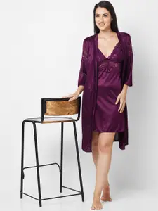 NOIRA Self Design Sleeveless Nightdress & Robe