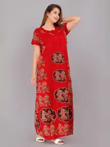 JVSP FASHION Ethnic Motifs Printed Cotton Maxi Nightdress