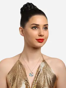 AMI Gold-Plated Blue Enamelled & Contemporary Shape Pendant With Chain