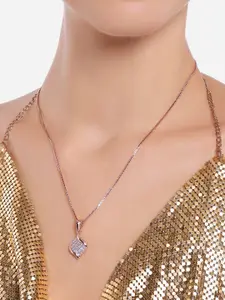AMI Rose Gold-Plated Cubic Zirconia Studded Contemporary- Shaped Pendants With Chains