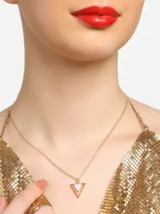AMI Gold-Plated Enamelled & Contemporary Triangular Shape Pendant With Chain