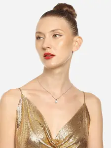 AMI Silver-Plated Artificial Stone-Studded & Square Shape Pendant With Chain